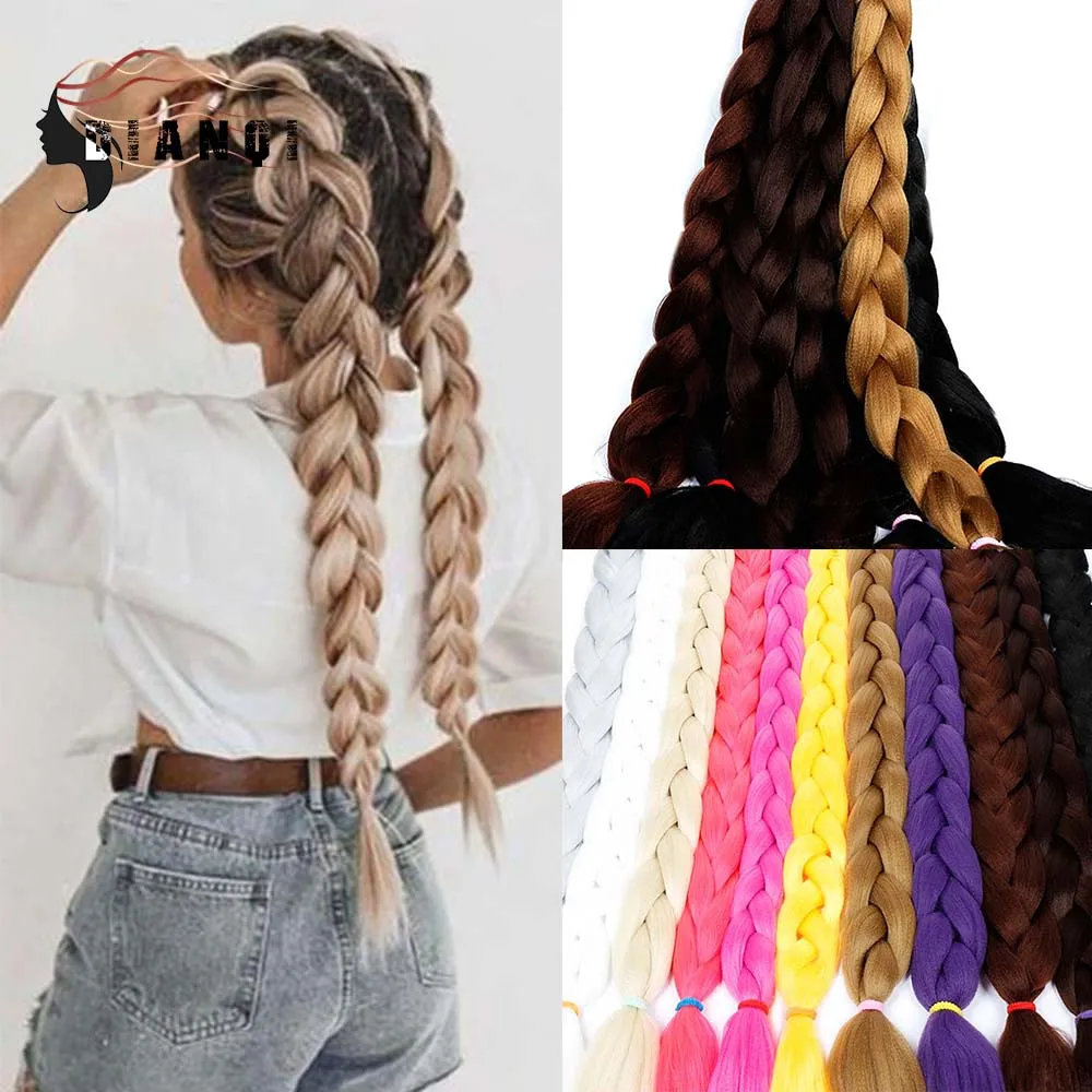 DIANQI Synthetic Hair Long Jumbo Braiding Ponytail Hair Pink Black Purple 165g Twist Braid Rope Wig Braid For Women Daily Use