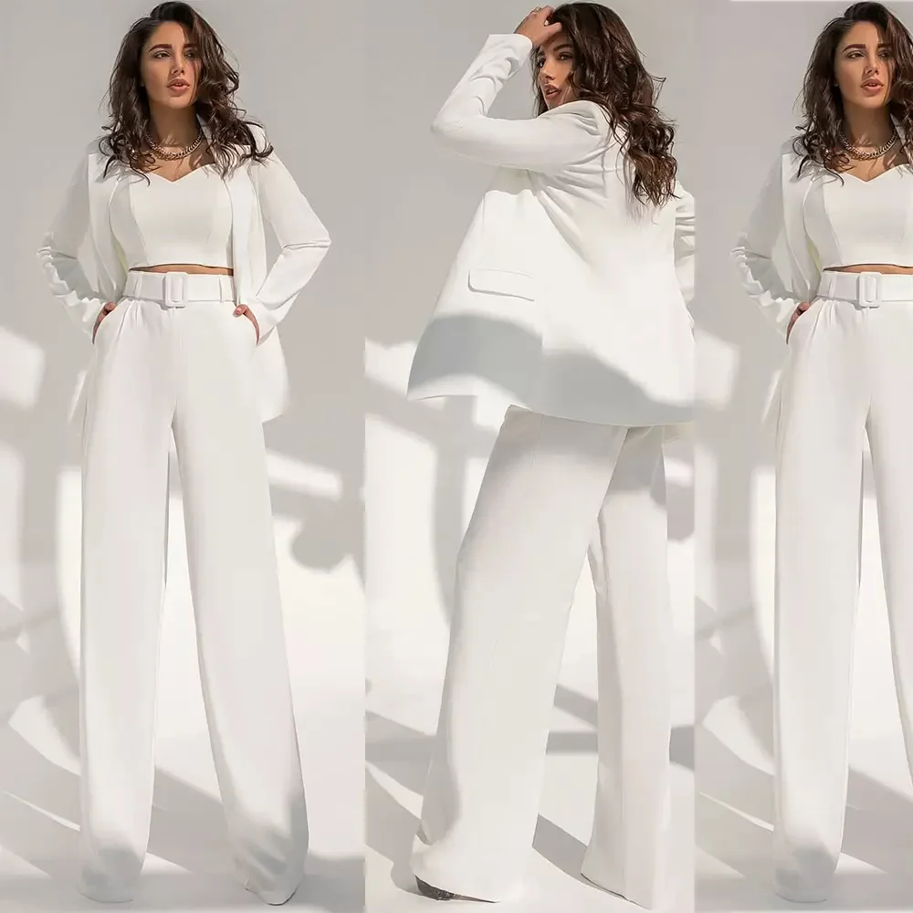 Casual Ladies Holiday Suit Loose Wide Leg Bridal Pants Tuxedo Prom Party Guest Wedding Dress 2 Pieces