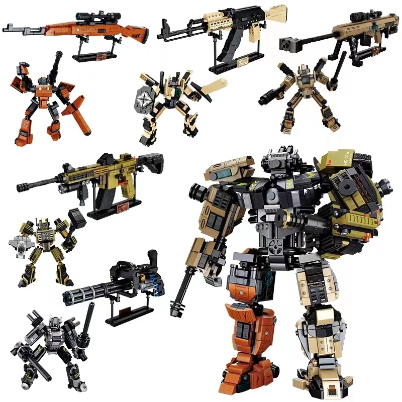 

5 в 1 военный робот-трансформер, строительные блоки, Mecha Gun 2, 1 конструктор, армейские игрушки для детей, подарки для мальчиков