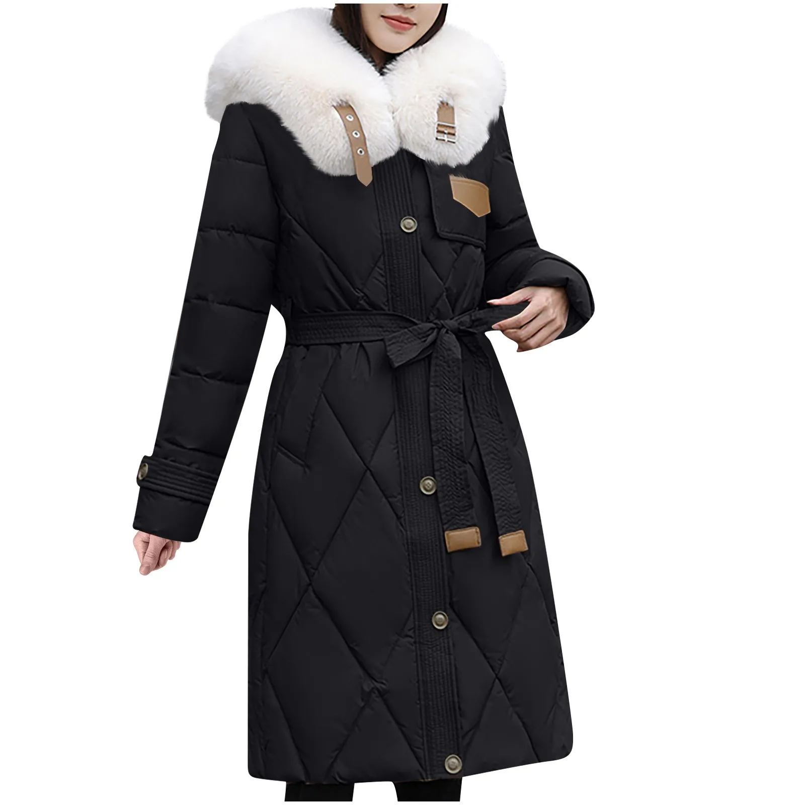 

Зимнее женское теплое пальто 2023, парки, Женская куртка средней длины с капюшоном и подкладкой, теплая куртка с большим меховым воротником, женская верхняя одежда, парка