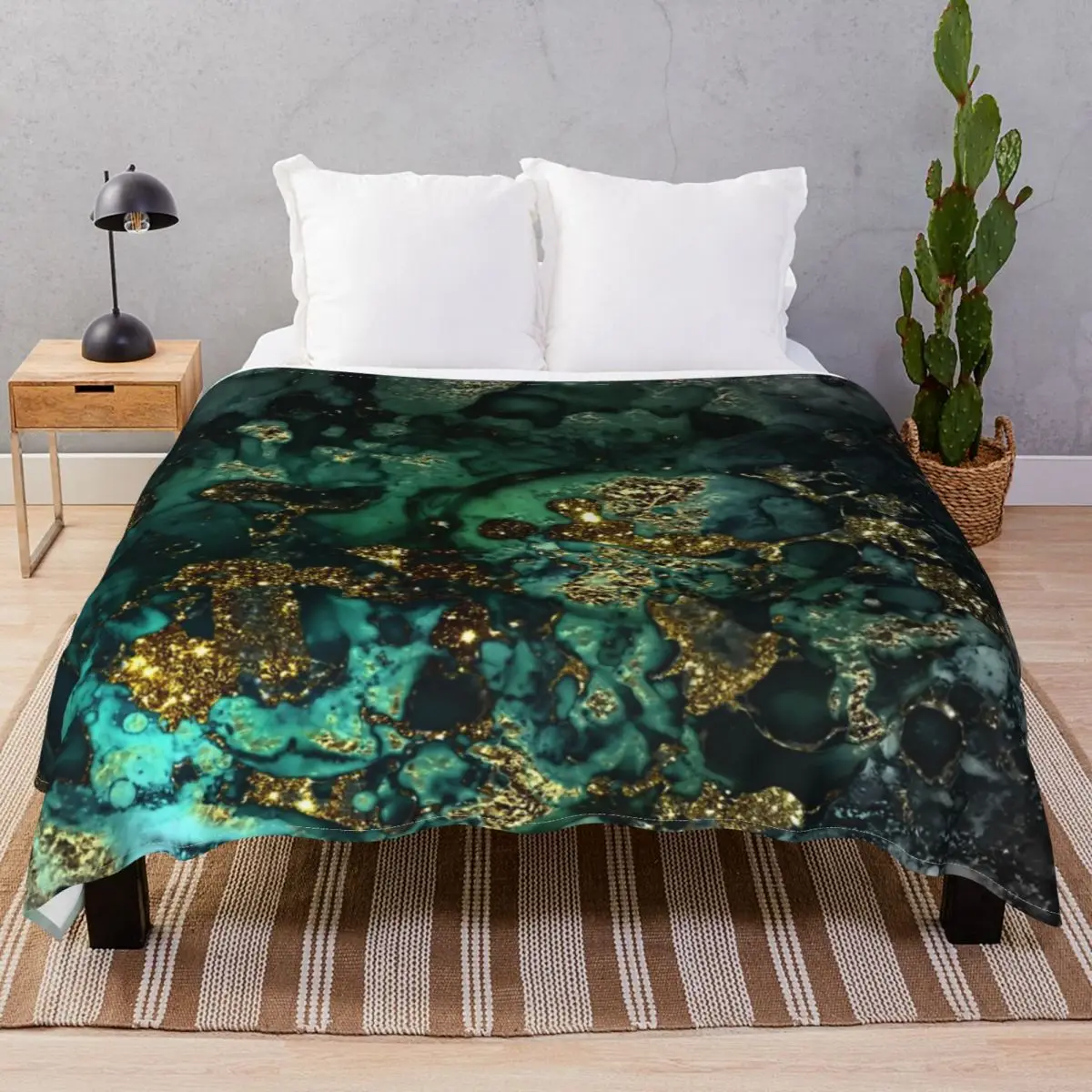 Gold Indigo Faux Malachite Marble Blankets Fleece Plush Print Lightweight Thin Unisex Blanket Bedding Home Couch Travel Office