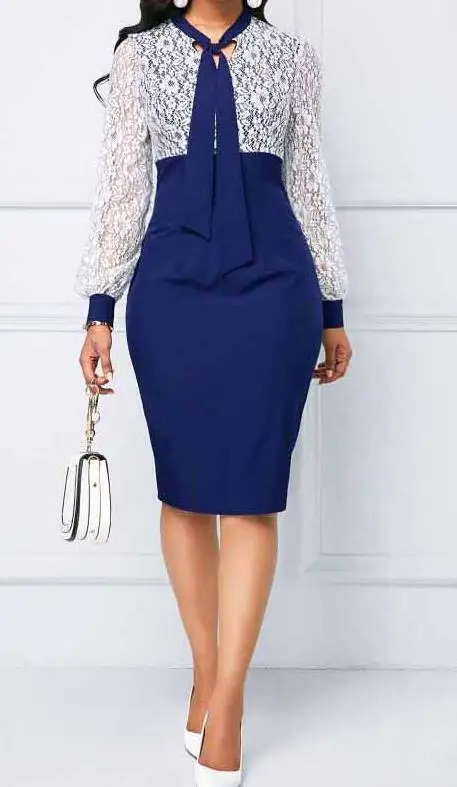 

Женское платье-карандаш с высокой талией, кружевная мини-юбка рыбий хвост с длинными рукавами в офисном стиле, весна-осень