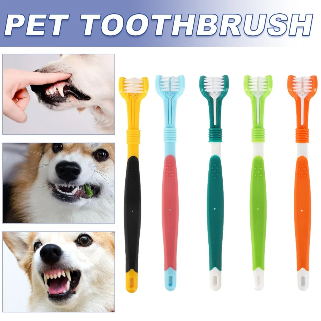 

Трехсторонняя зубная щетка для собак и кошек, зубная щетка для ухода за полостью рта, легко держать в руке, аксессуары для глубокой очистки р...