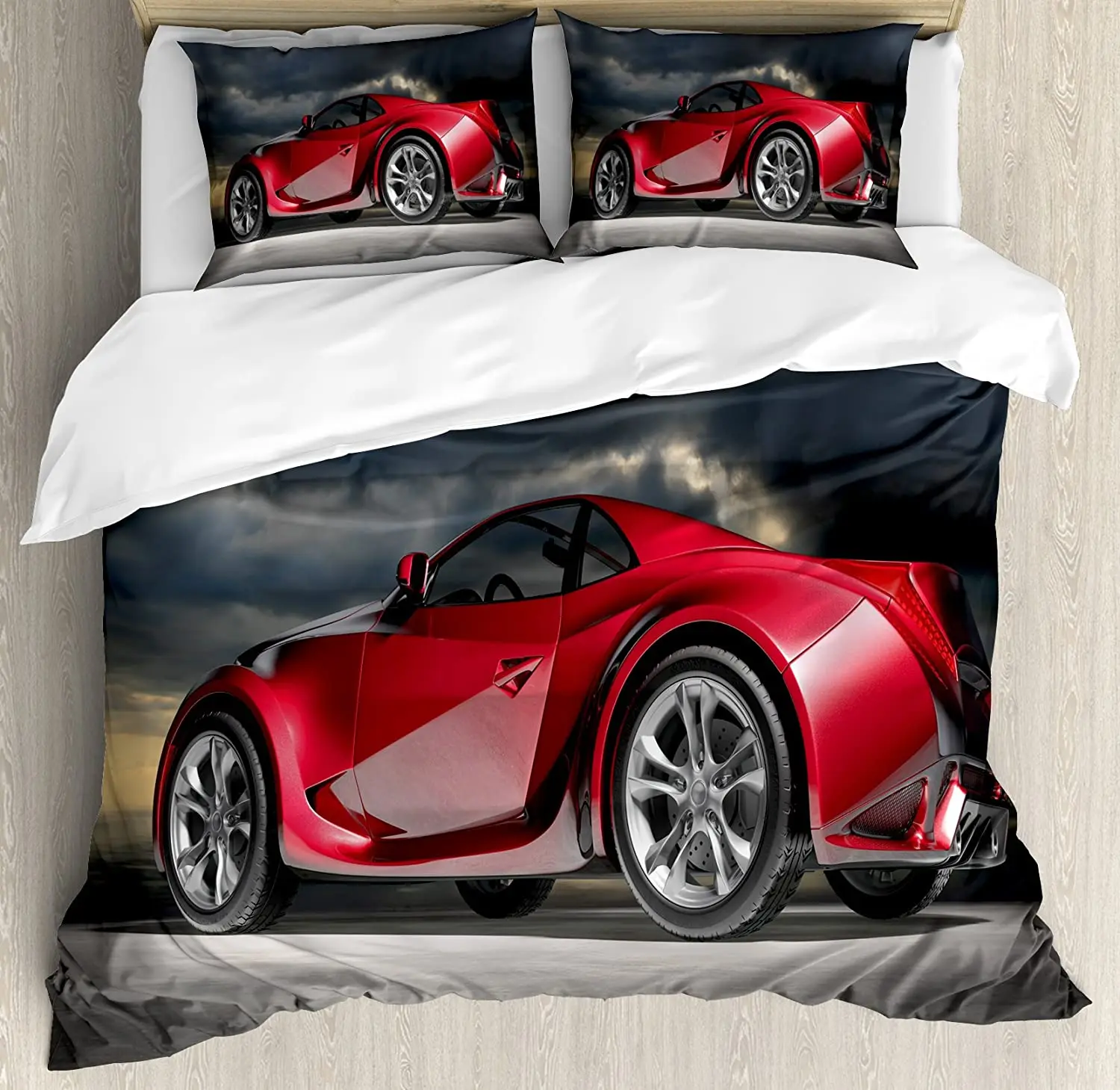 

Cars Bedding Set Modern Red Sports Car on Dramatic Sky Back 3pcs Duvet Cover Set Bed Set Quilt Cover Pillow Case Comforter Cover