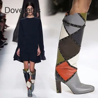 dovereiss 2022 fashion shoes woman winter pointed toe ankle boots sexy chunky block heels knee high boots mature 42 43 44 45 46