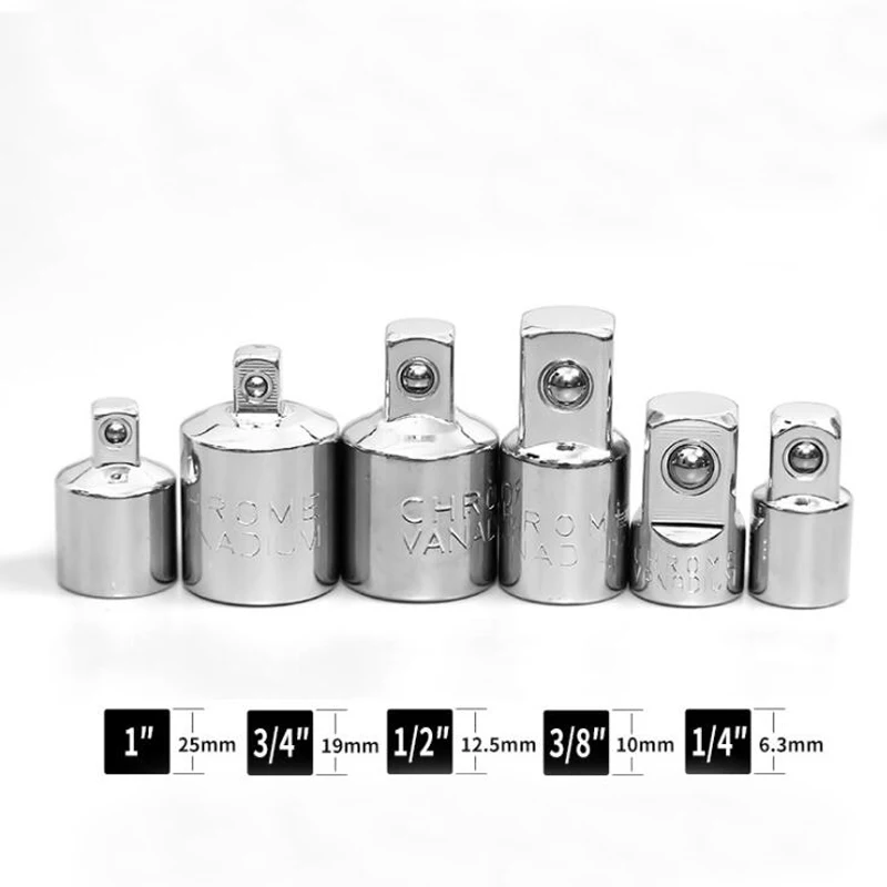 

6PCS Chrome Vanadium Steel Sleeve Converter 1/4" 3/8" 1/2" Socket Wrench Adapter Ratchet Wrench Drive Adapter Hand Tools