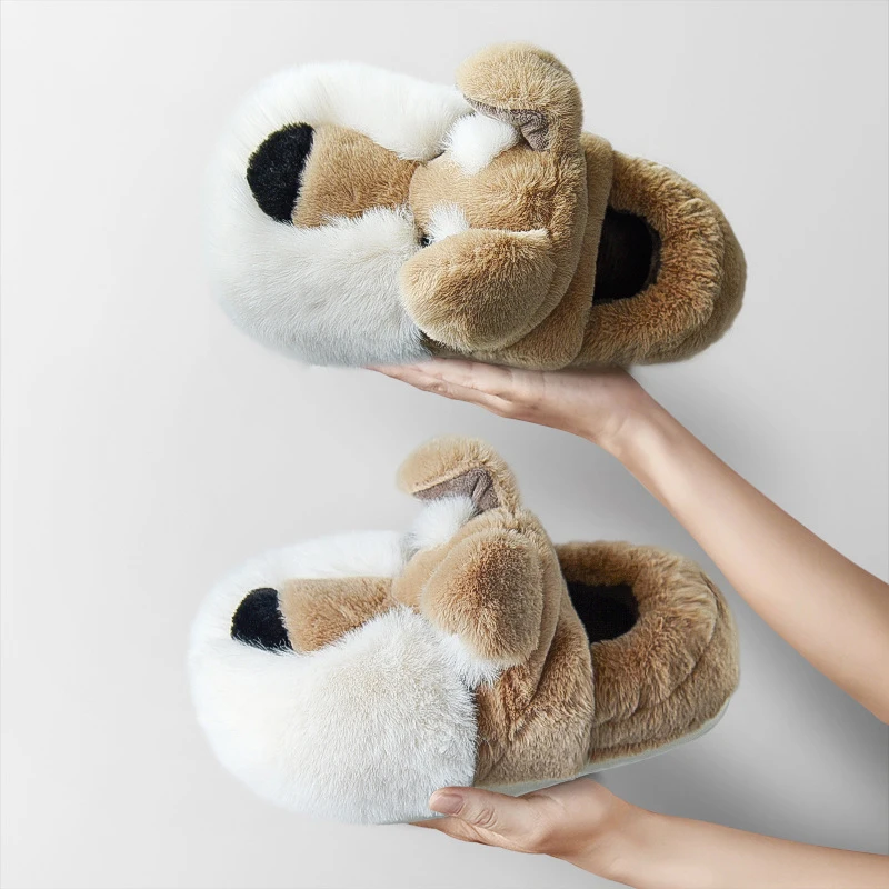 Lovely Cartoon Dog Slippers for Women Furry Warm Winter Kids Slippers for Girls Soft Cute Plush House Shoes Child Boys Comfort