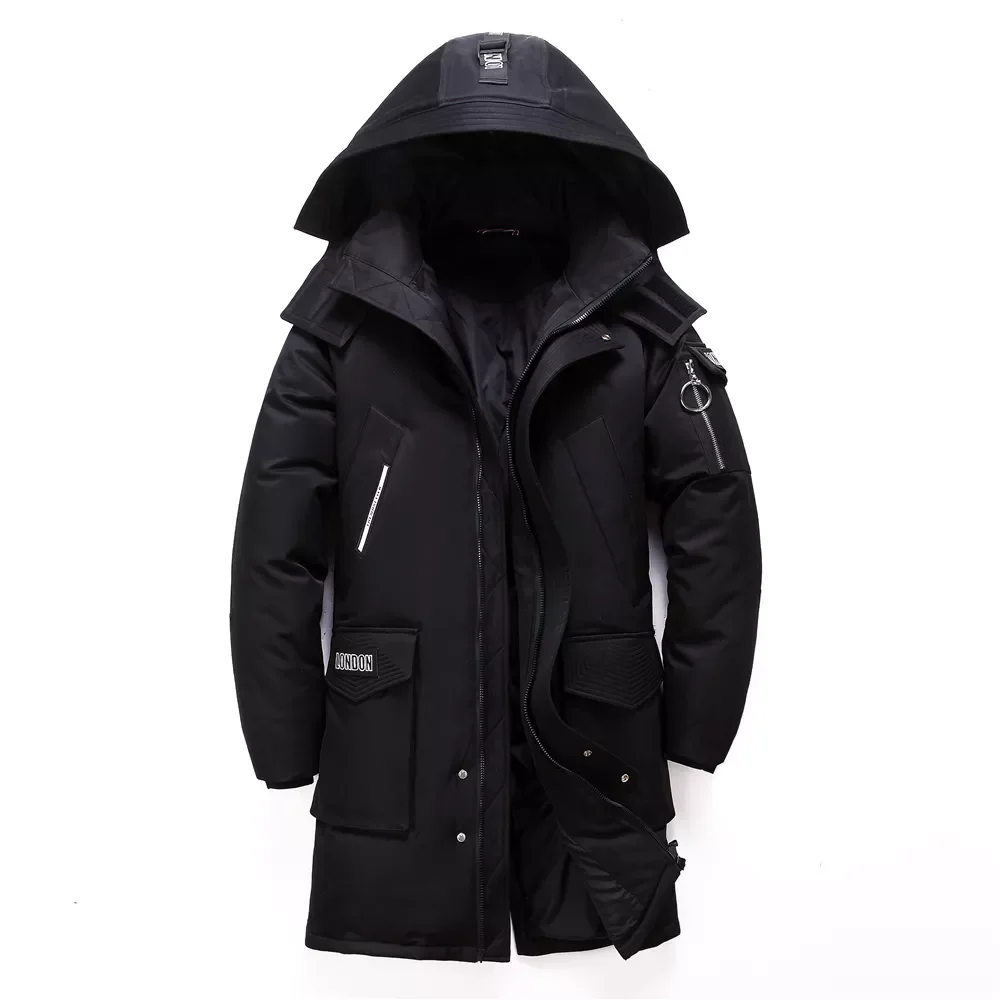2022New Winter New Men's Long White Duck Down Jacket Fashion Hooded Thick Warm Coat Male Big Red Blue Black Brand Clothes