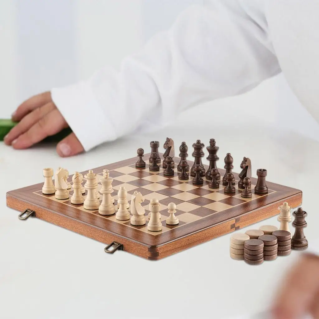 

Checkers & Chess Set, Larger 15'' ×15'' Foldable Wooden Chess Set for Kids and