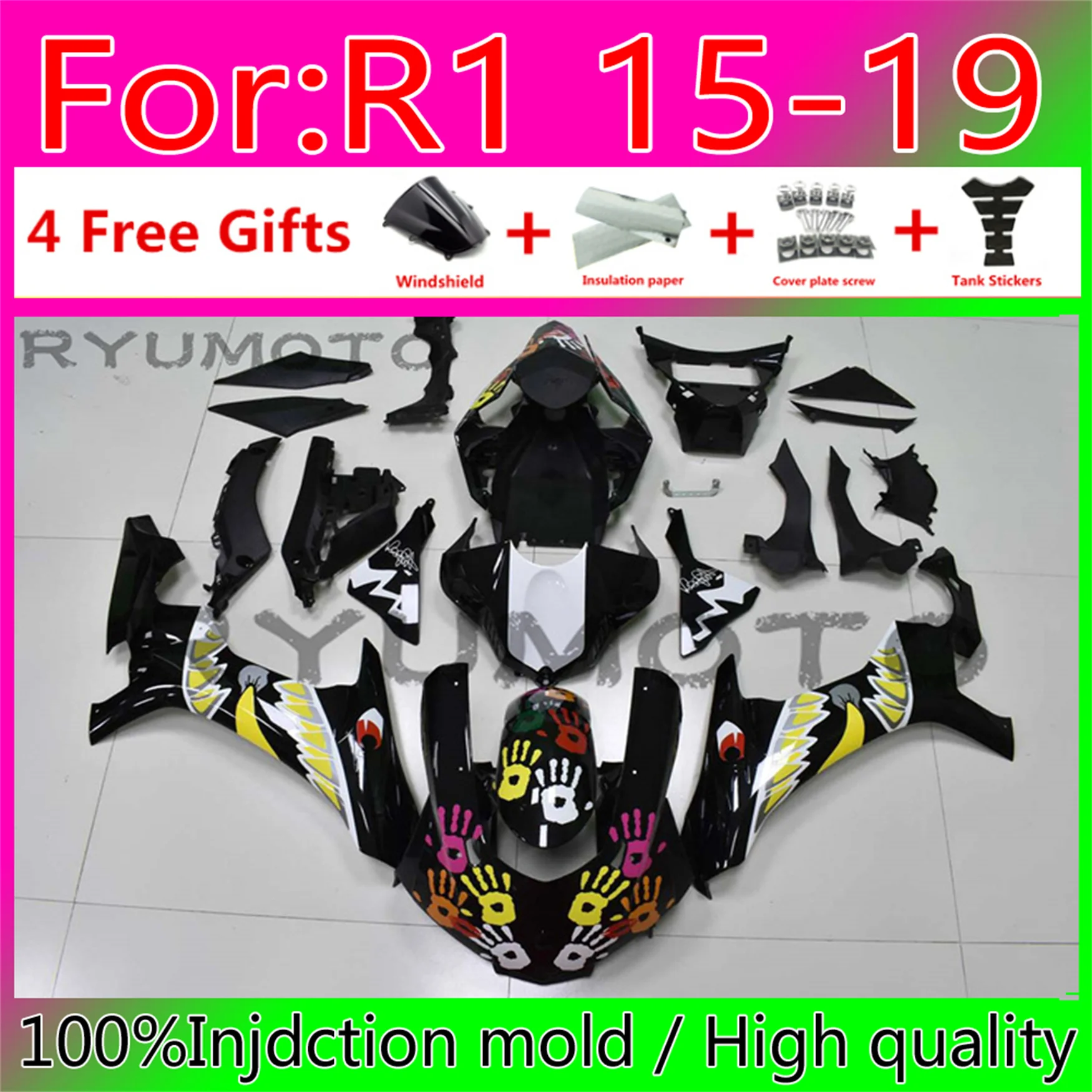 

New ABS whole Fairing kit 100% fitment for YAMAHA YZFR1 2015 2016 2017 2018 2019 YZF R1 15 16 17 18 19 YZF1000 Fairings colorful