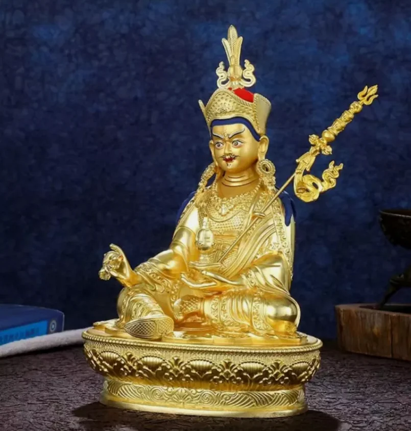 Ручная роспись бронзовая статуя Будды Падмасамбхава позолоченная Гуаньинь Бог