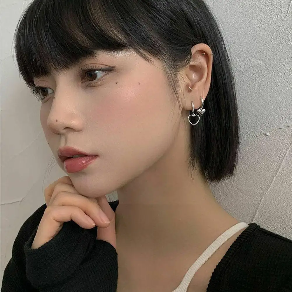 

Модные серебряные серьги-кольца в форме сердца, асимметричные ажурные серьги-подвески в форме сердца для женщин, модные Висячие серьги для ...