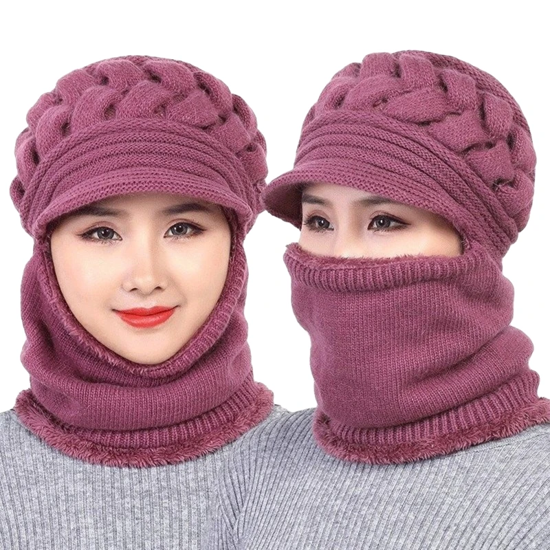 

Coral Fleece Winter Hat Beanies Women's Hat Scarf Warm Breathable Wool Knitted Hat For Women Double Layers Protection Caps