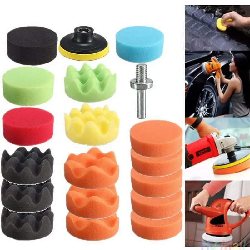

19PCS 3" Sponge Buff Buffing Polishing Pad Kit Set For Car Polisher 80mm Waxing sponge Waxing Care Car Cleaning Car Accessories