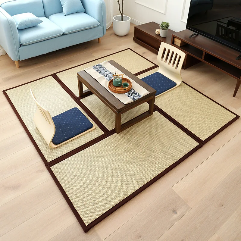 Folding Rattan Floor Mat Thickened Living Room Floor Sleeping Mat Rattan Japanese Tatami Carpet Mat Summer Baby Play Mat Non-Sli