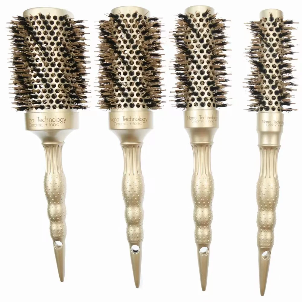 

Salon Tools Nano Thermal Ceramic Barrel Ionic Tech Hairbrush Boar Bristle Hair Comb Brush Nylon Styling Tools Round Hair Brush