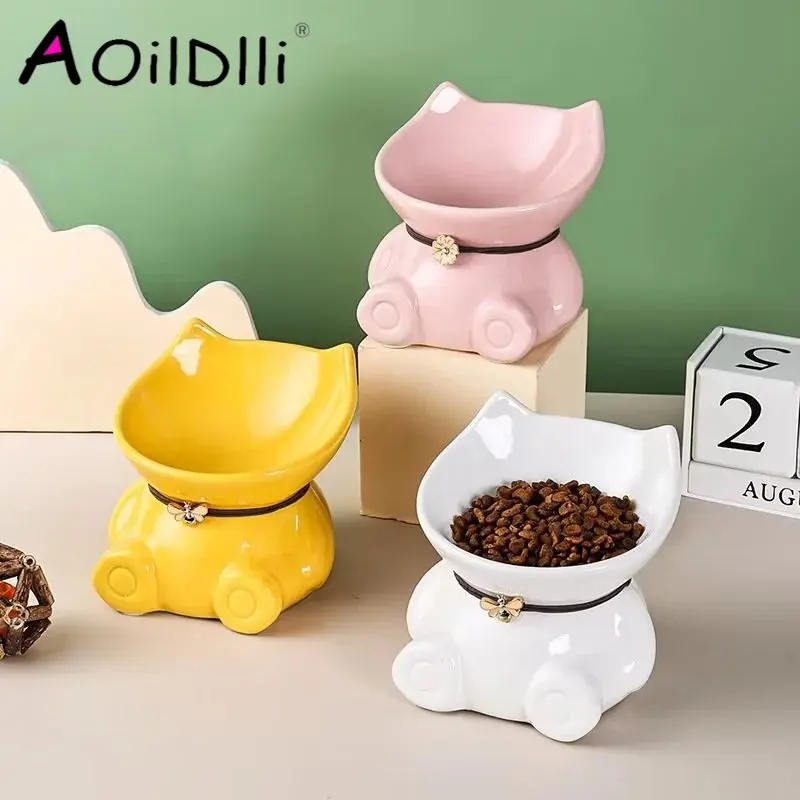 

Новая керамическая миска для питомцев, для кошек, с косым ртом, для питья, защита высоких ступней и шейного позвонка