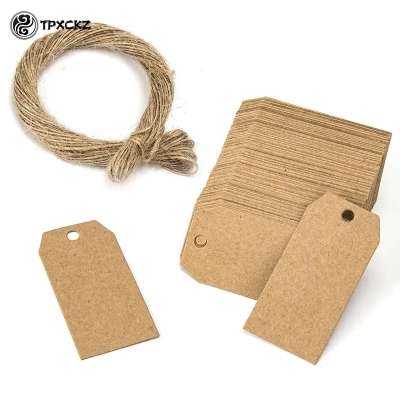 100Pcs/set Brown Kraft Paper Tags Scallop Head Label Luggage Wedding Note Blank Price Hang Tag