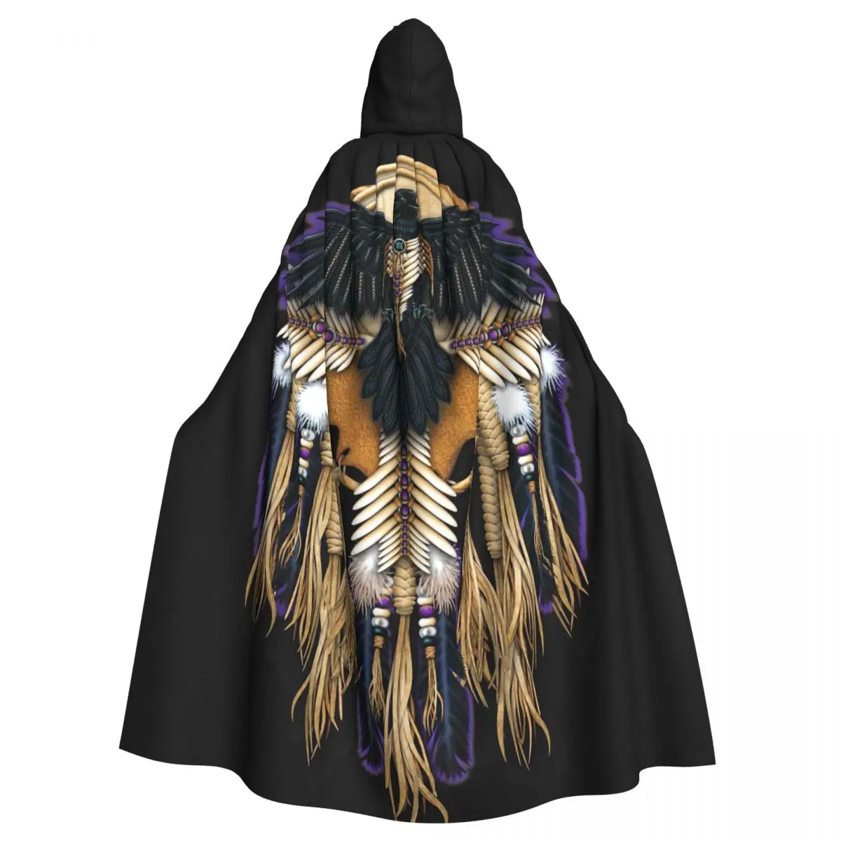 

Native American Crow Or Raven Mandala Hooded Cloak Halloween Party Cosplay Woman Men Adult Long Witchcraft Robe Hood