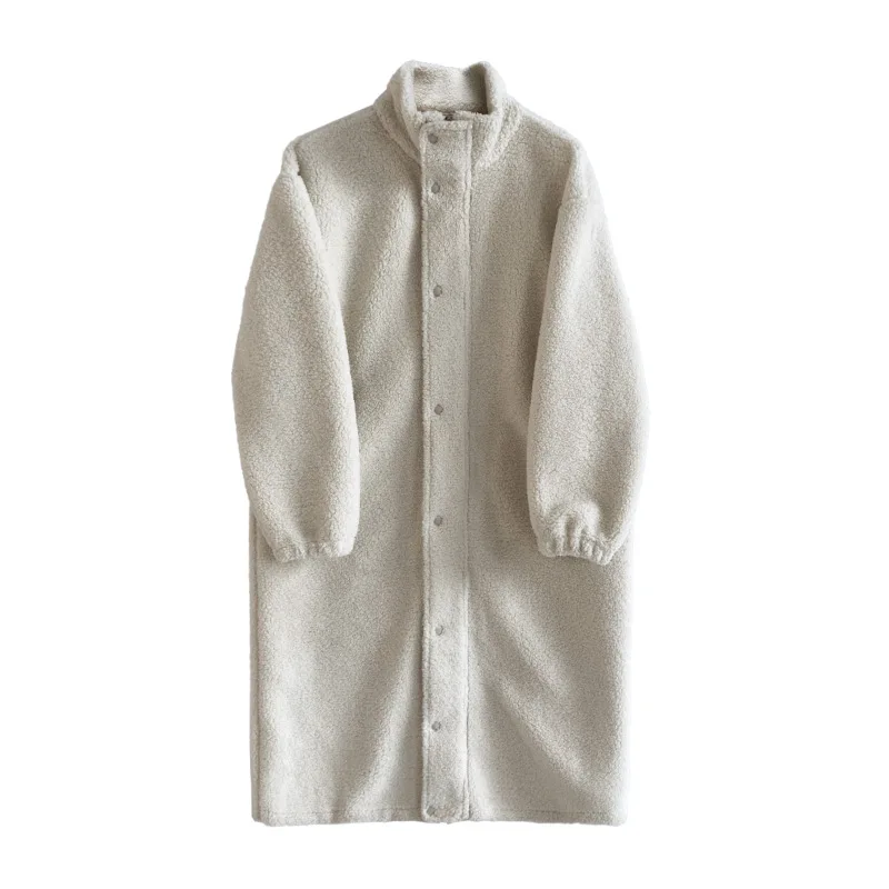 New Winter Lamb Plush Coat For Women Thickened Fur Long Coat Warm Comfortable Wear Clothes Stand Collar