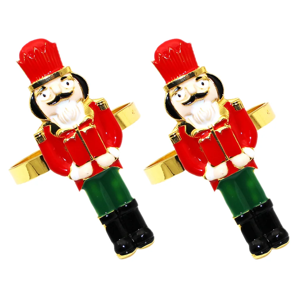 

2 Pcs Christmas Napkin Rings Nutcracker Shaped Holder Decor Grace Restaurant Elegant Alloy Banquet