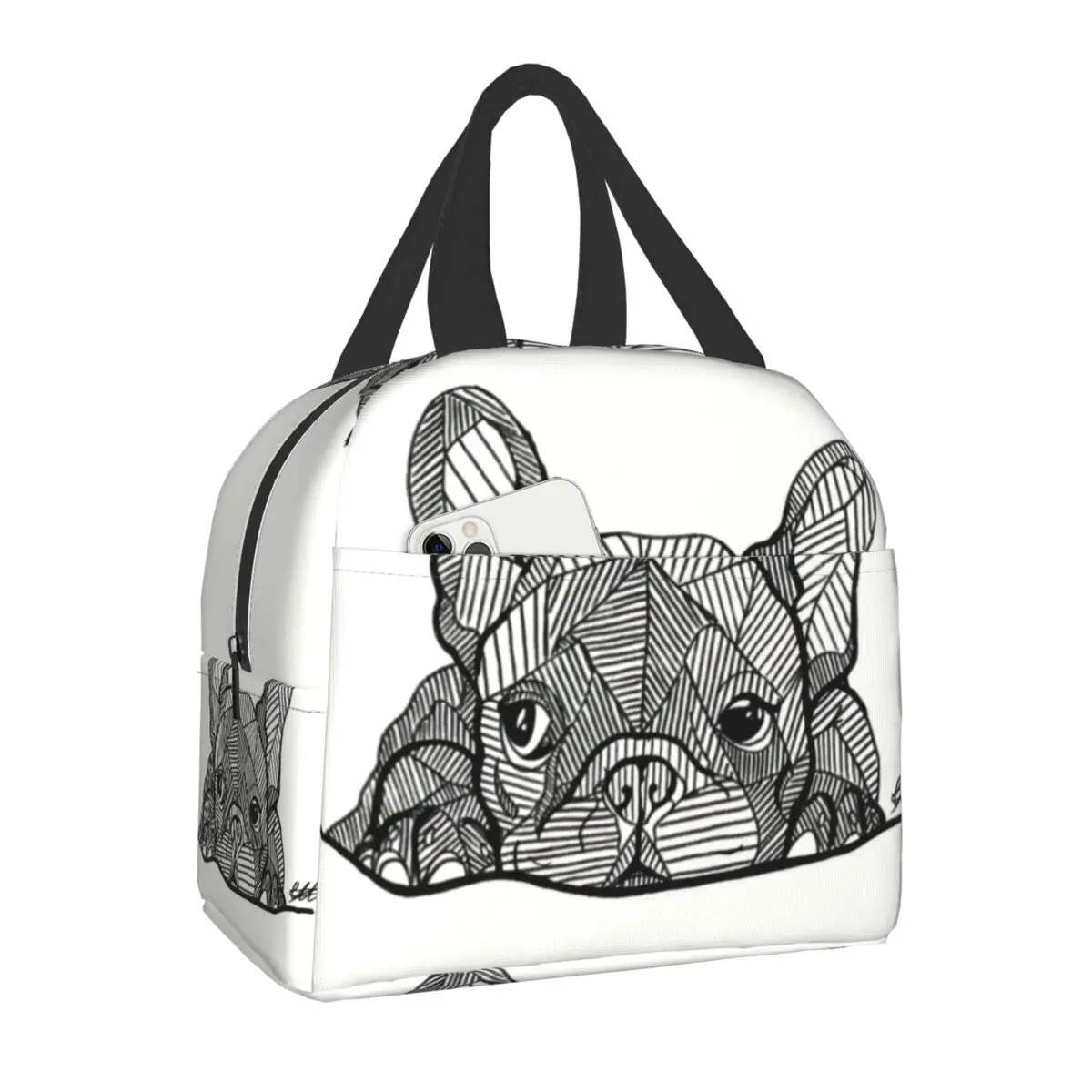 

French Bulldog Puppy Facial Insulated Lunch Bag for Work School Frenchie Resuable Thermal Cooler Lunch Box Women Kids
