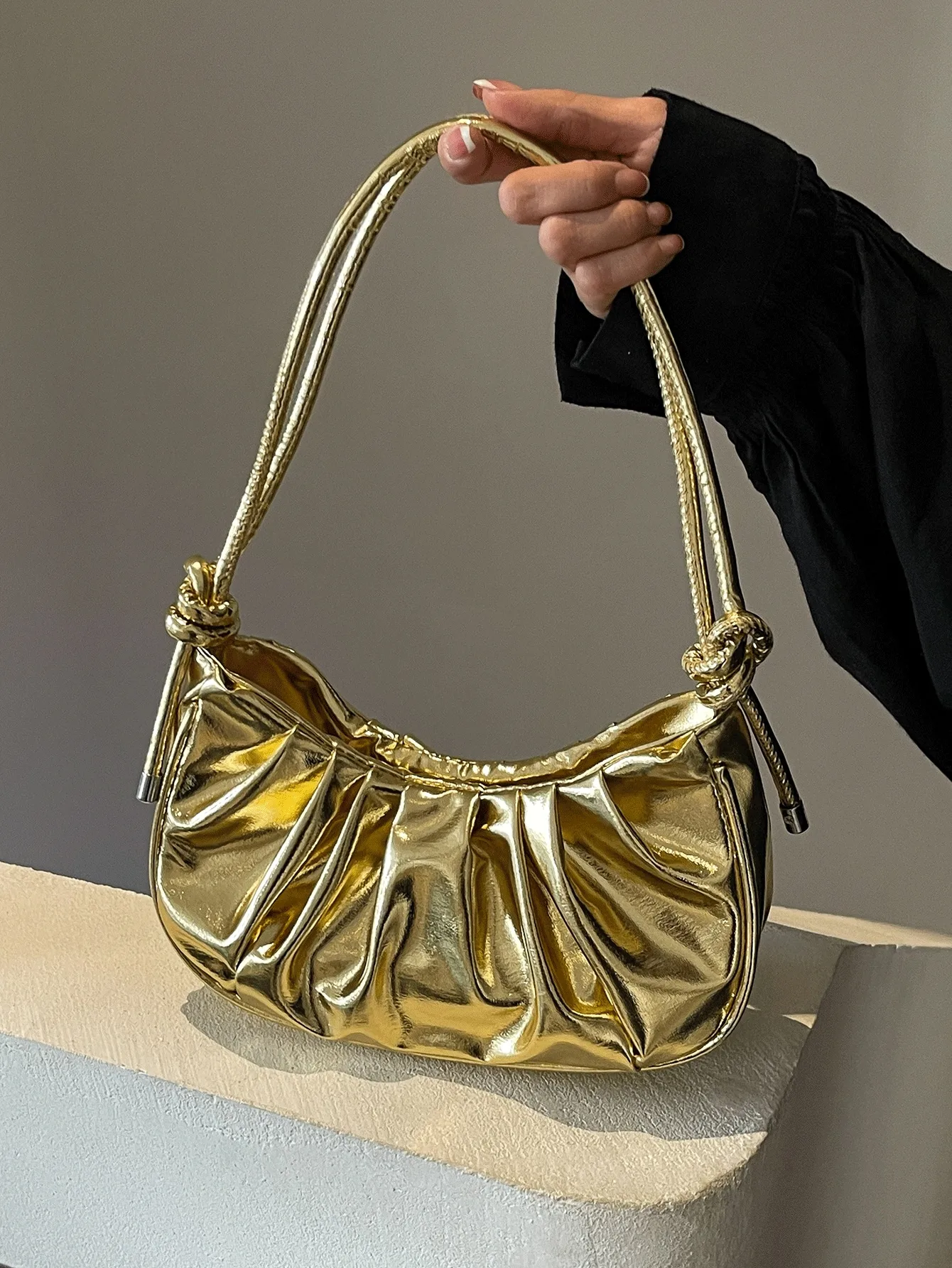 Модная классическая однотонная сумка-хобо из искусственной кожи