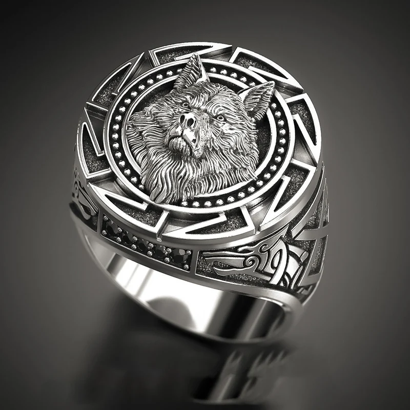 

Wolf Head Rings for Men Vingate Punk Flat Totem Badge Letter Animal Thumb Couple Ring Party Jewelry Gift Accessories Anillos