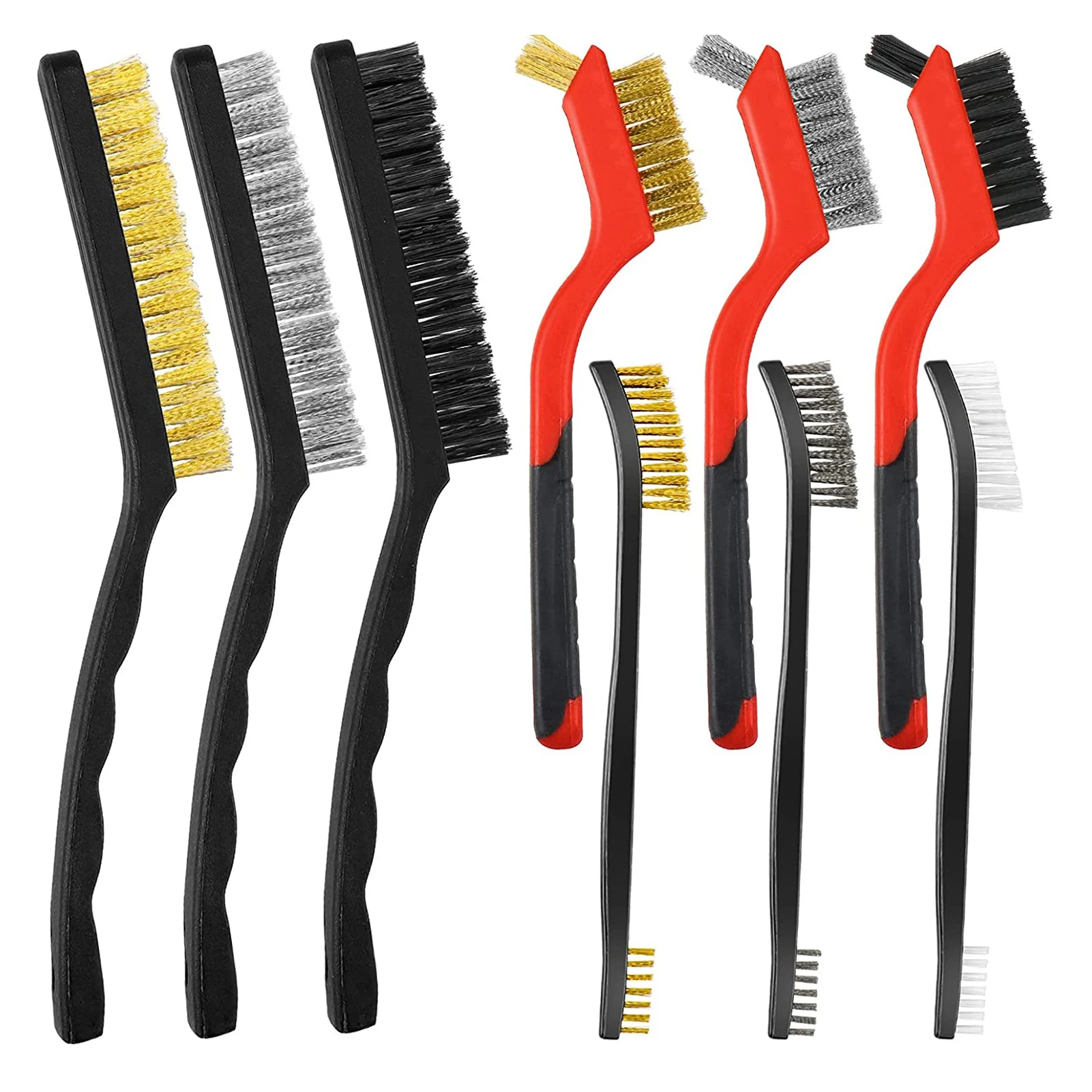 

9pcs Brass Cleaning Dust Remover Practical Comfortable Grip Wire Brush Rust Removal Stainless Steel Nylon Scrubbing Heavy Duty