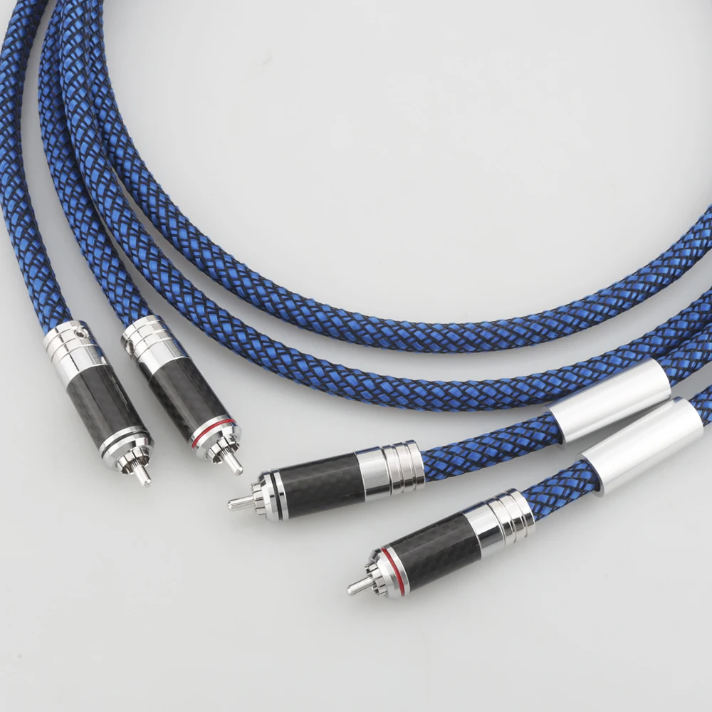 Пара 6N посеребренных аудиокабелей RCA с углеродным волокном 2 RCA на 2RCA штекер Hifi Двойной RCA Интерконнектор кабель