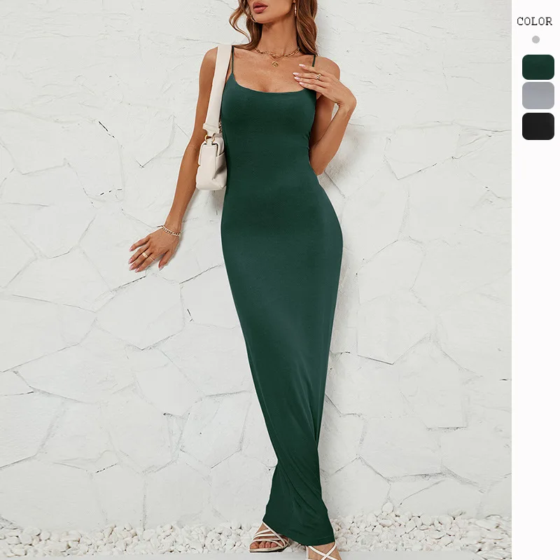 

Summer Women's Supply Independent Station Popular Solid Color Strap Slim Dress for Women
