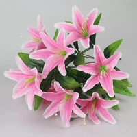 new 10 heads silk flower artificial lily flowers european multicolor fake bridal flowers bouquet wedding home party decoration