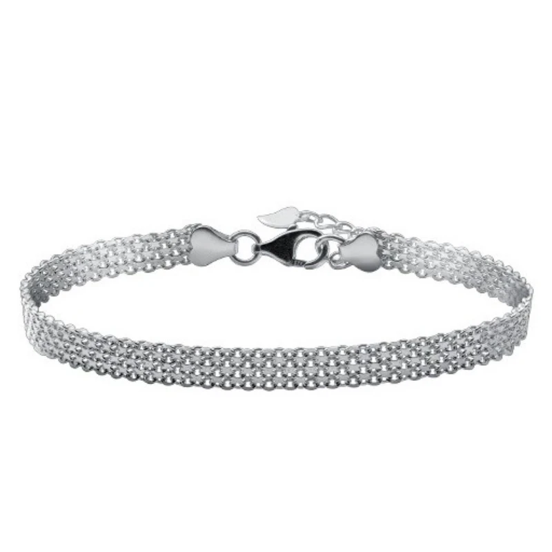

TKJ 925 Sterling Silver Simple 5mm Mesh Chain Women's Bracelet Fine Jewelry Gift