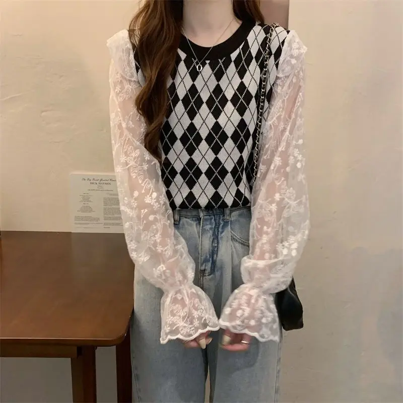 Ретро сладкий рюшами по краям в стиле пэчворк с ромбовидной сеткой искусственный