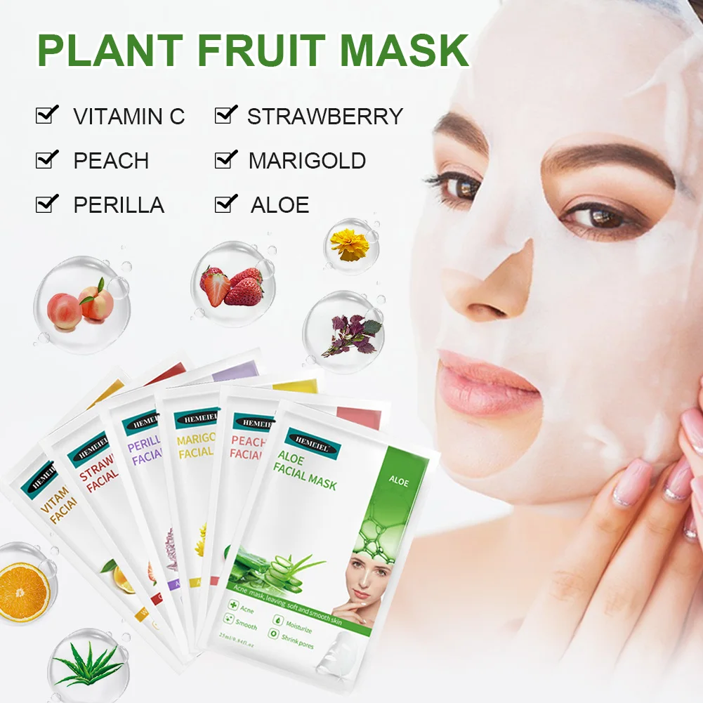

1PC Fruit Face Mask VC Aloe Moisturizing Hydrating Face Sheet Anti-Wrinkles Skin Repair Whitening Facial Mask Face Skin Care