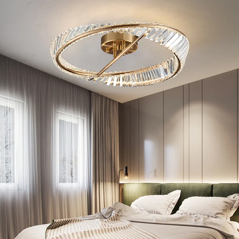 

Современная искусственная потолочная лампа, кольца с кристаллами, с регулируемой яркостью, золотой светильник для гостиной, столовой, спальни, комнатные декоративные осветительные приборы для дома
