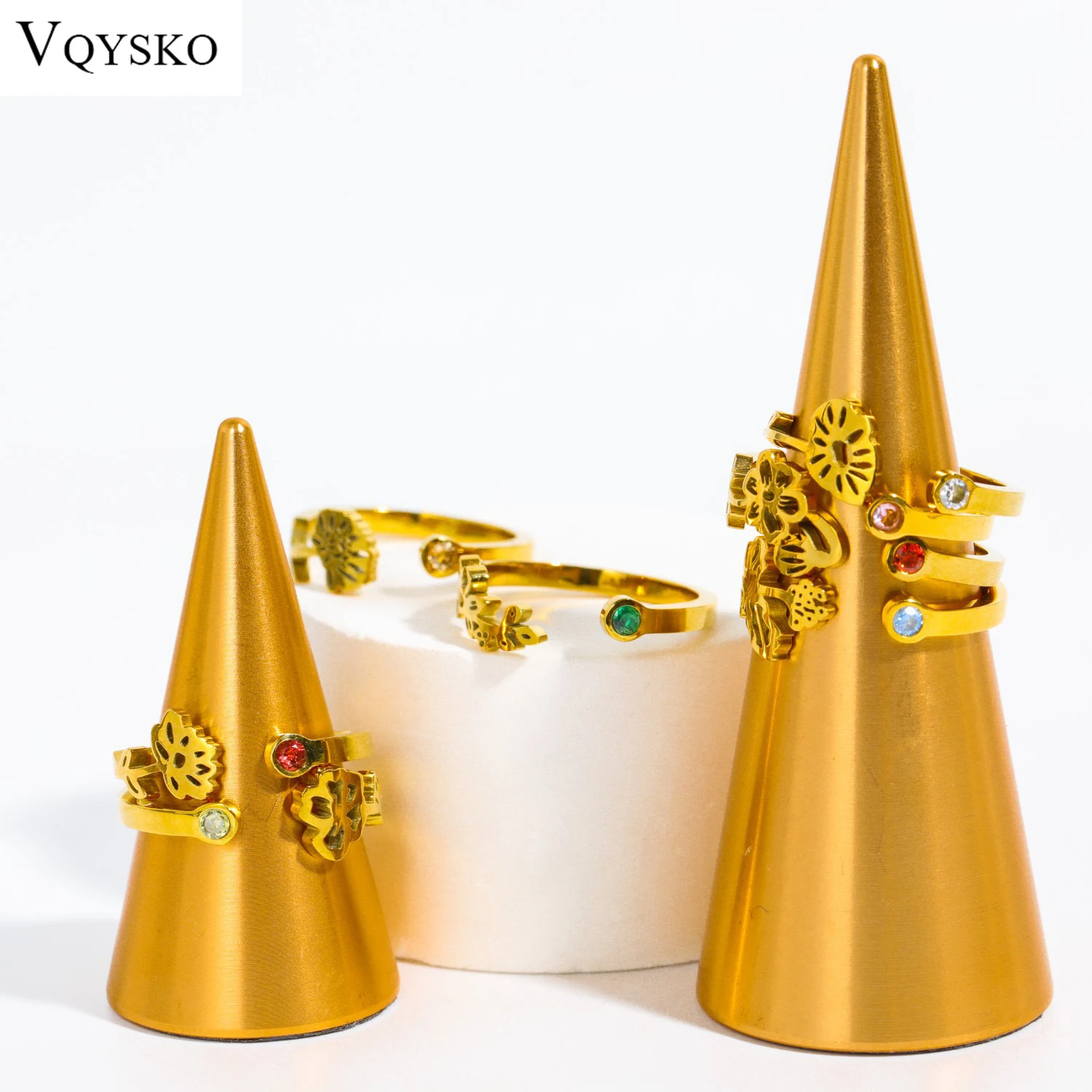 

VQYSKO Birth Flower Name Ring Birthstone By Caitlyn Minimalist Personalized Custom Flower Jewelry Mom Gift