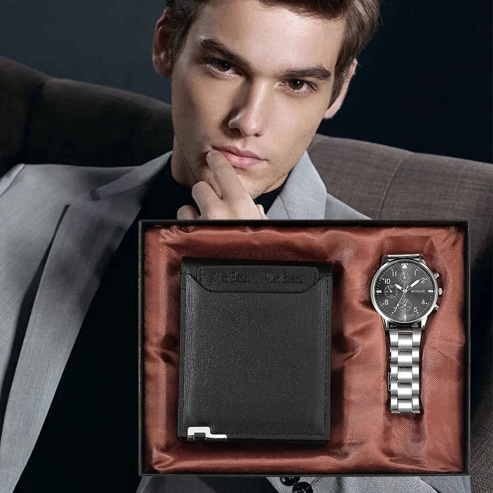 

Men's Business Wriswatch Man Watch Wallet Gifts Sets with Box Casual Fashion Clock for Male Husband Boyfriend Relogio Masculino