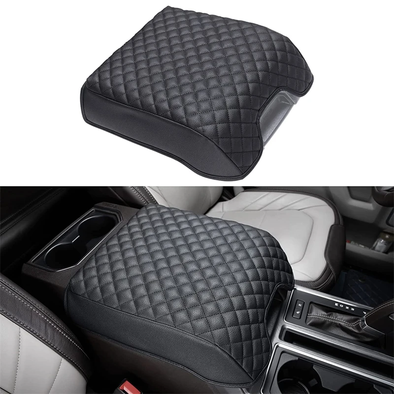 

1pc Car Armrest Pad Cover Leather Center Console Box Cushion Mat Protector Black Waterproof For Ford F150 2015-2020