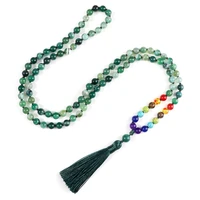 hot 7 chakra 108 mala prayer necklace for women natural green stripe agates stone mala necklace buddhist meditation jewelry gift