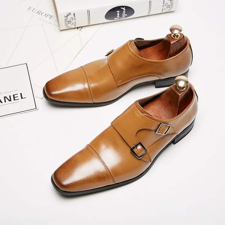 

2021 new Japanese business formal leather shoes men's three-joint single shoes Monk buckle office wedding shoes