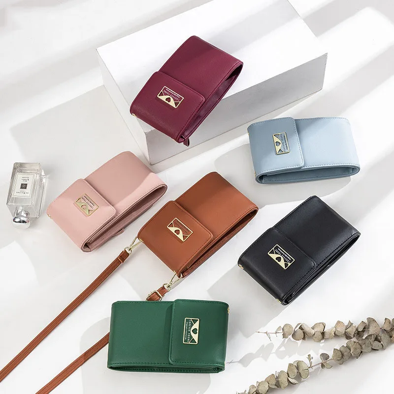 Fashion Mini Mobile Phone Bag High Quality Wild Korean Version Cute PU Solid Color Key Coin Purse Vertical Shoulder Bag Women