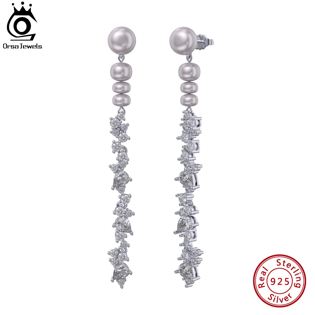 

ORSA JEWELS Handmade 925 Sterling Silver Dangle CZ Earrings with Excellent Cultured Freashwater Pearls for Women Jewelry GPE62