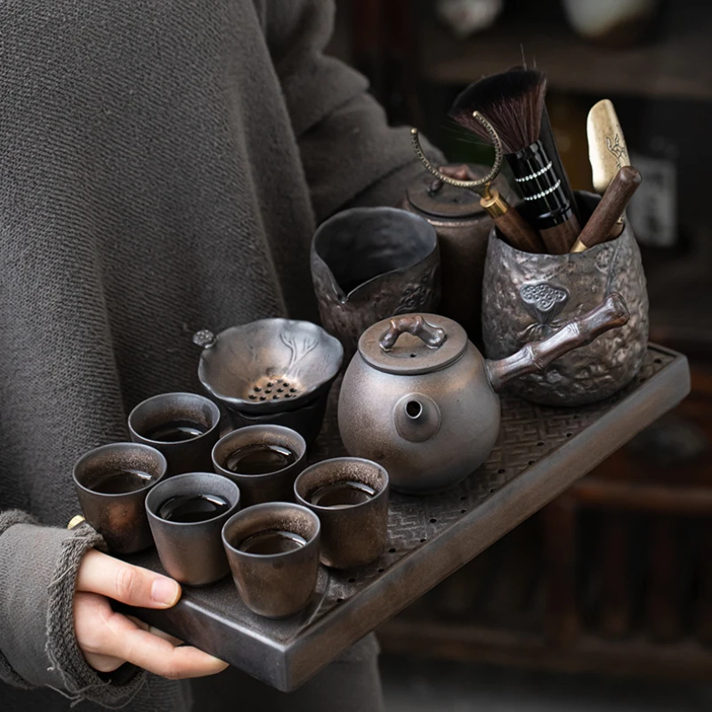 Japanese Rectangular Tray Drainage Water Storage Ceramic Vintage Tea Ceremony Tray Kungfu Serving Tablett Kitchen Tray OB50CP