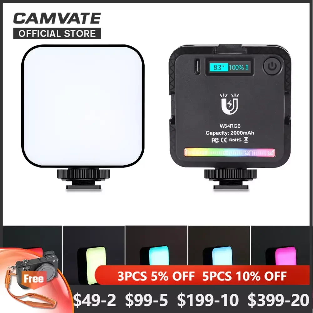 CAMVATE W64RGB Карманный заполняющий светодиодный светильник RGB 2500K-9000K 2000 мАч с