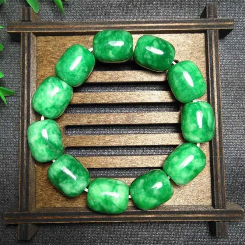 

Natural Green Jade Elastic Bracelet Men Women Healing Jewelry Jadeite Myanmar Emerald Jades Stone Bucket Beads Beaded Bangles