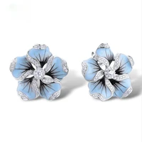 milangirl new arrival blue flower shape stud earrings round zircon jewelry fashion women girl ear accessories