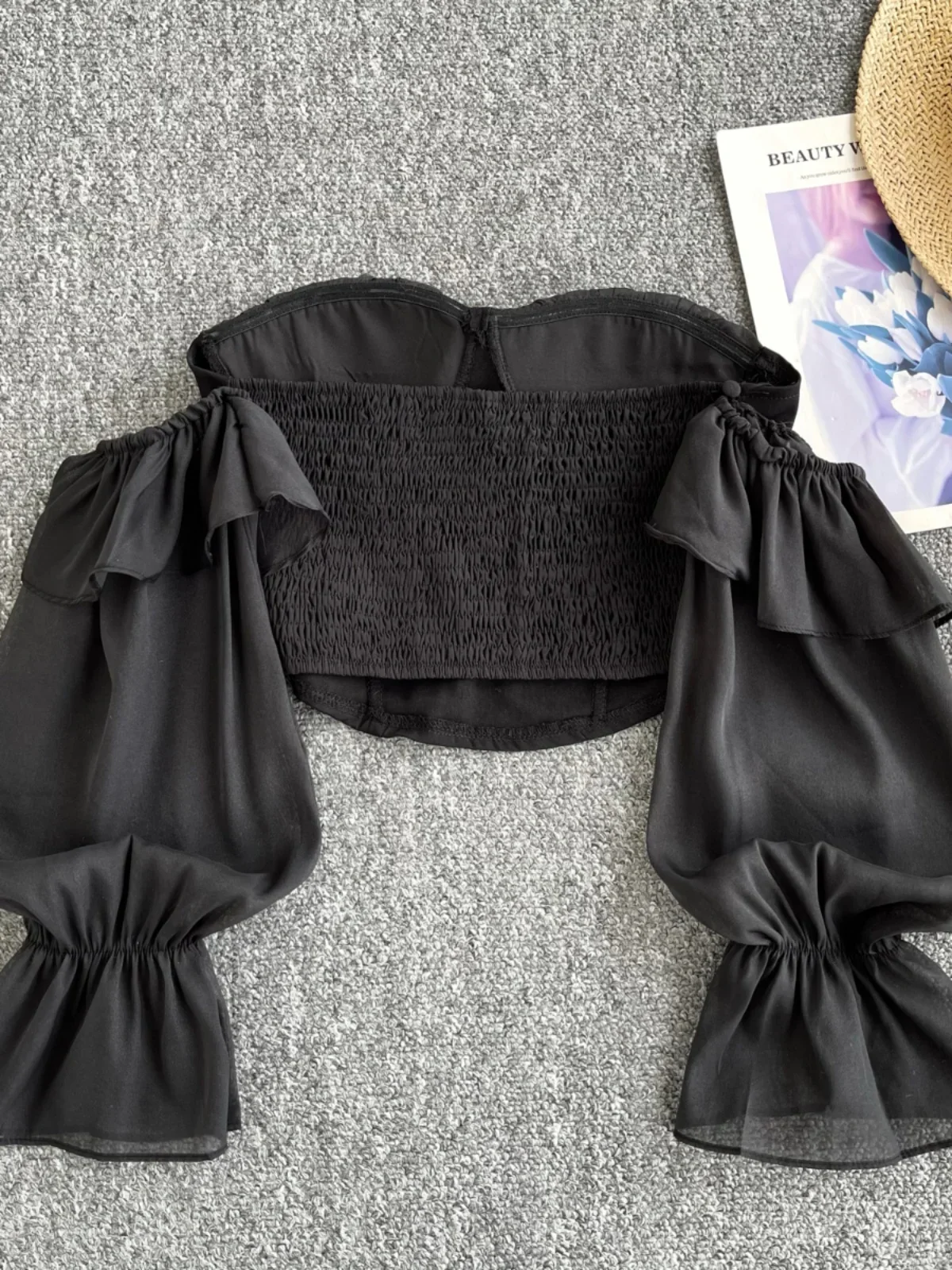 SsTss &quot2024 Американский черный топ Y2K женский укороченный с открытыми плечами и