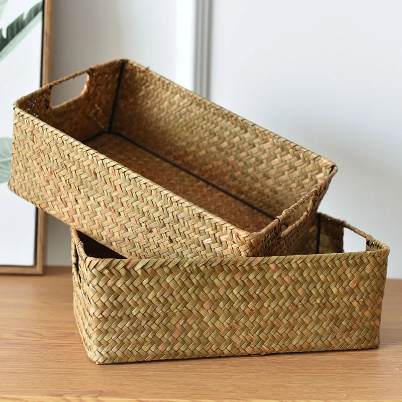 

2023 New Natural Large Woven Seagrass Basket of Straw Wicker for Home Table Fruit Bread Towels Small Kitchen Storage Container