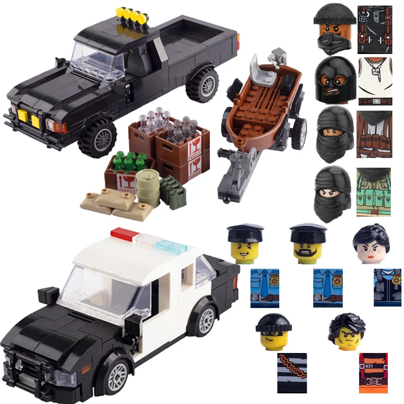 Building Blocks Mini Bricks Figures Gifts Police Pickup Oil barrel Goods Educational Toys For Kids MOC Modern City Series
